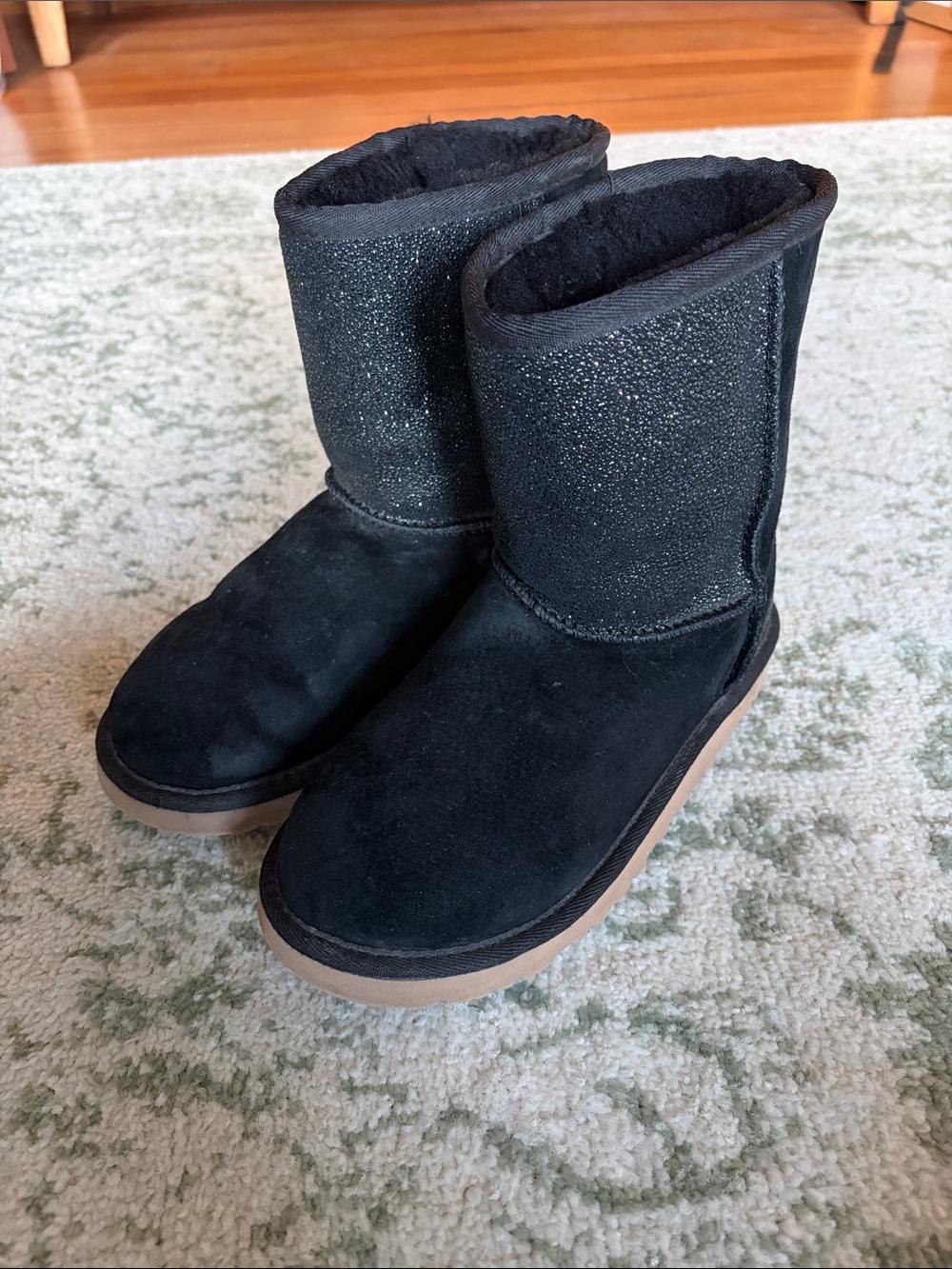 UGG Black Suede Mid-Calf Sparkle Boots